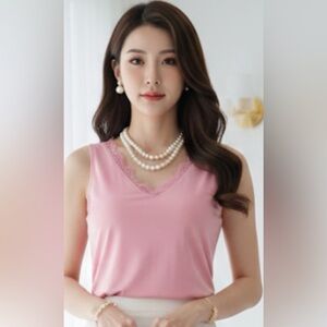 Chic Pink Lace Trim Camisole